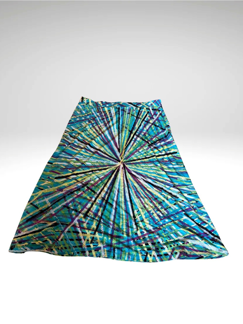Vibrant Teal Spiral-Print A-Line Skirt